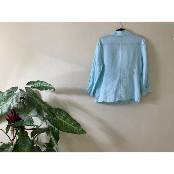 Talbots Women’s  pure Irish Linen button up v neck Robin’s egg blue Plus sz. 14 - Picture 4 of 9